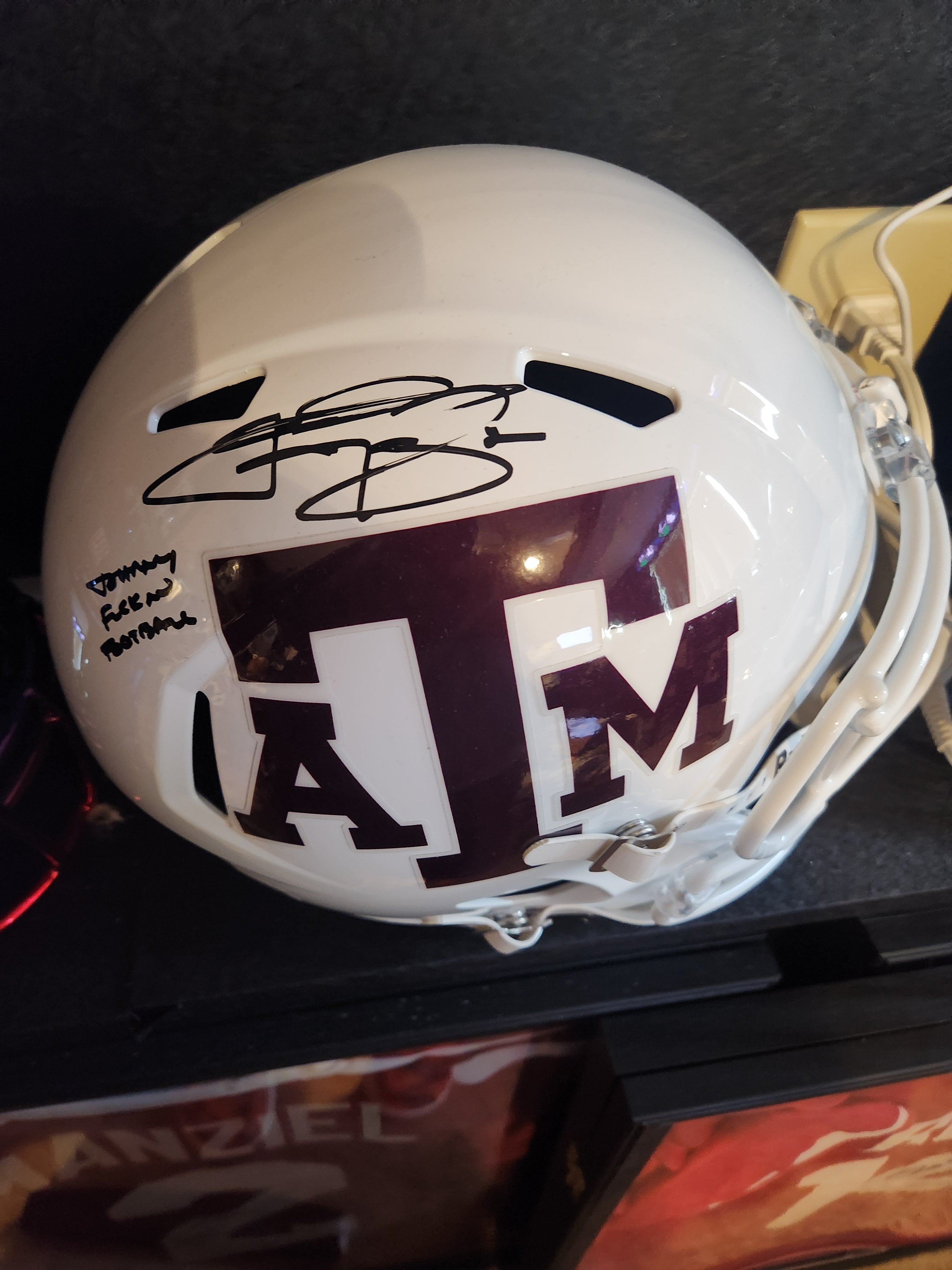 Johnny Manziel College White Texas A&M Helmet with Inscription