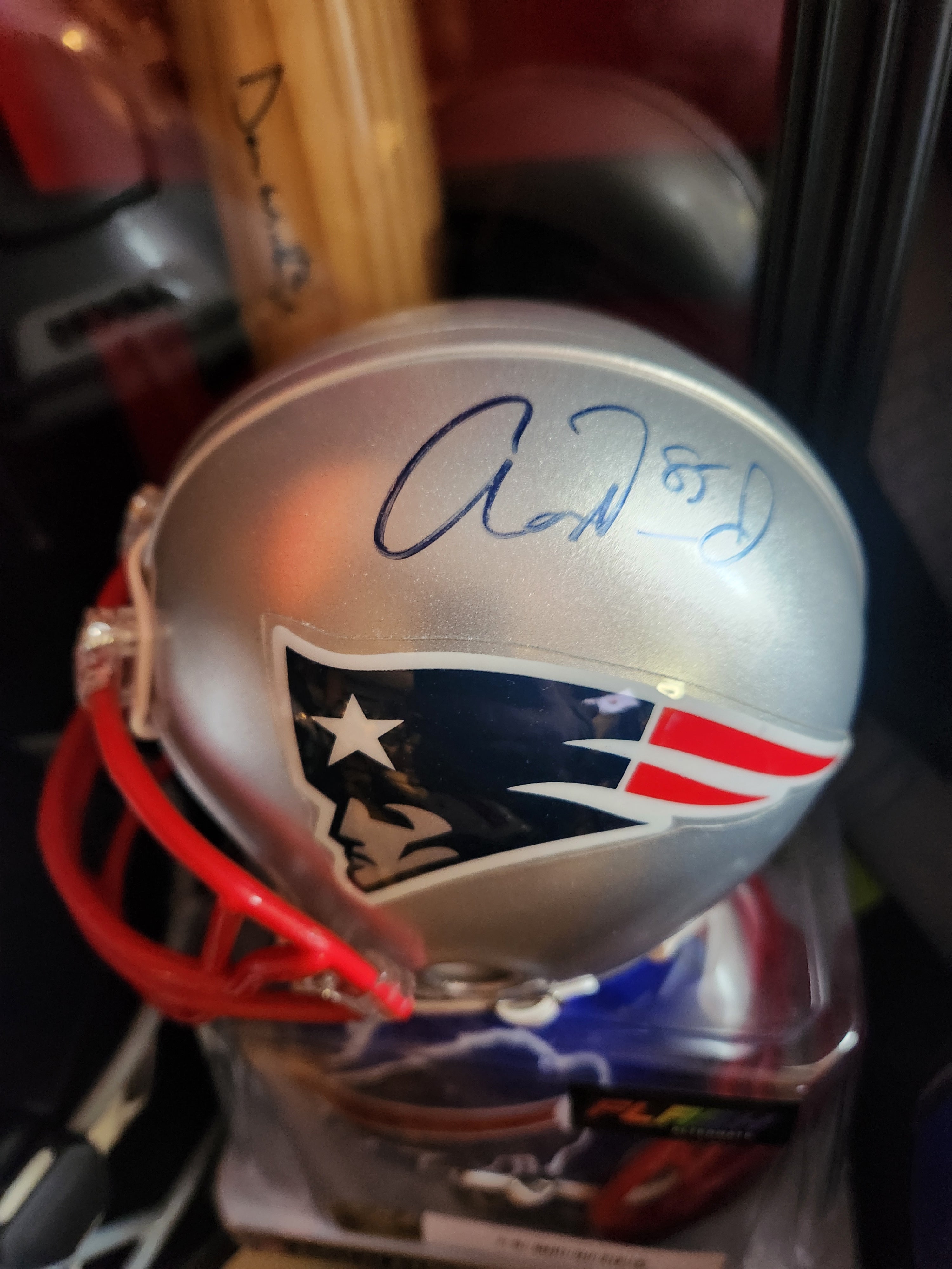 Aaron Hernandez New England Patriots Mini Helmet – Autographed (JSA)